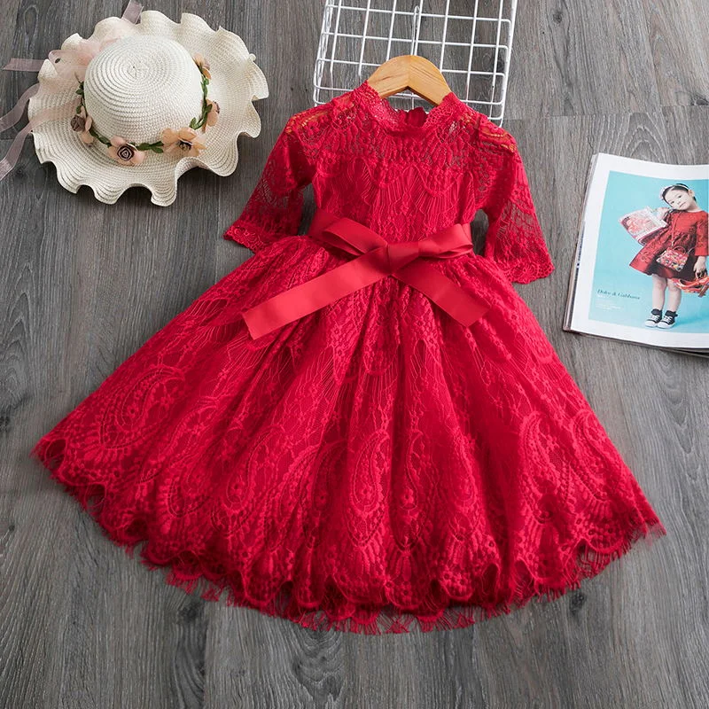 Lace Christmas Dress Girls New Year Costume Princess Wedding Dress Girls Party Dress 3-8Y Children Ceremony Prom Gown Dress