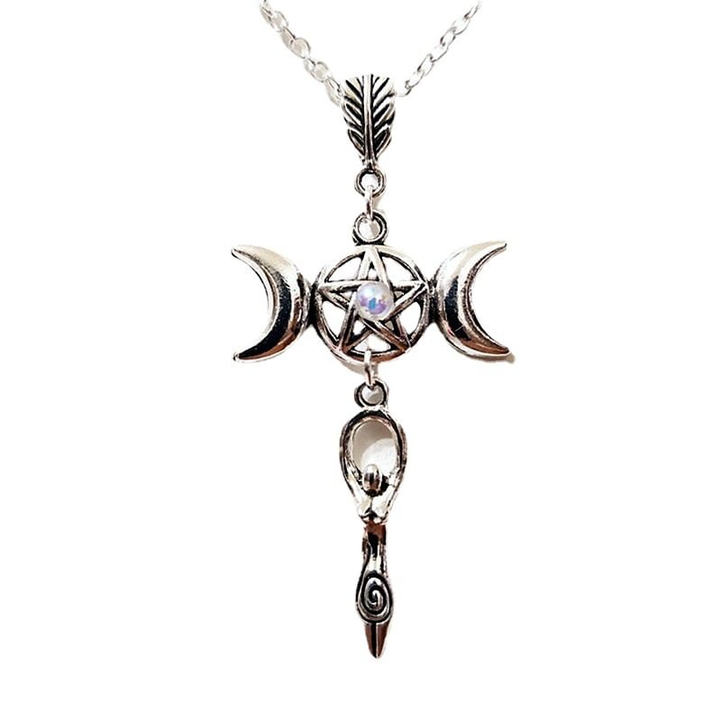 Minnieskull Pentagram Crescent Moon Pendant Fashionable Necklace - Minnieskull