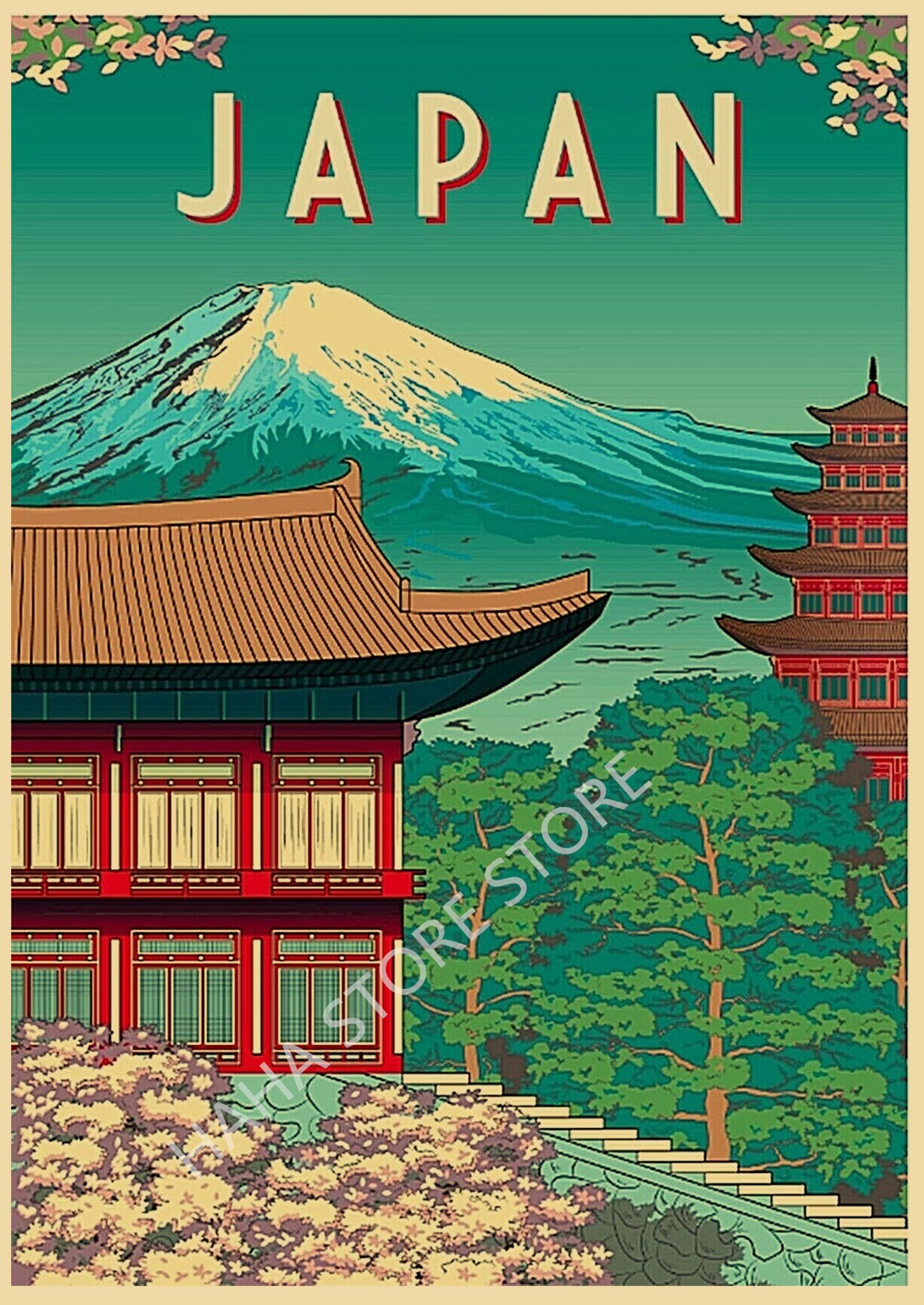 Japan Tourist Attractions Poster Tokyo Fuji Travel Kraft Paper Vintage Room Bar Scenic Spots Decor Aesthetic Art Wall Painting