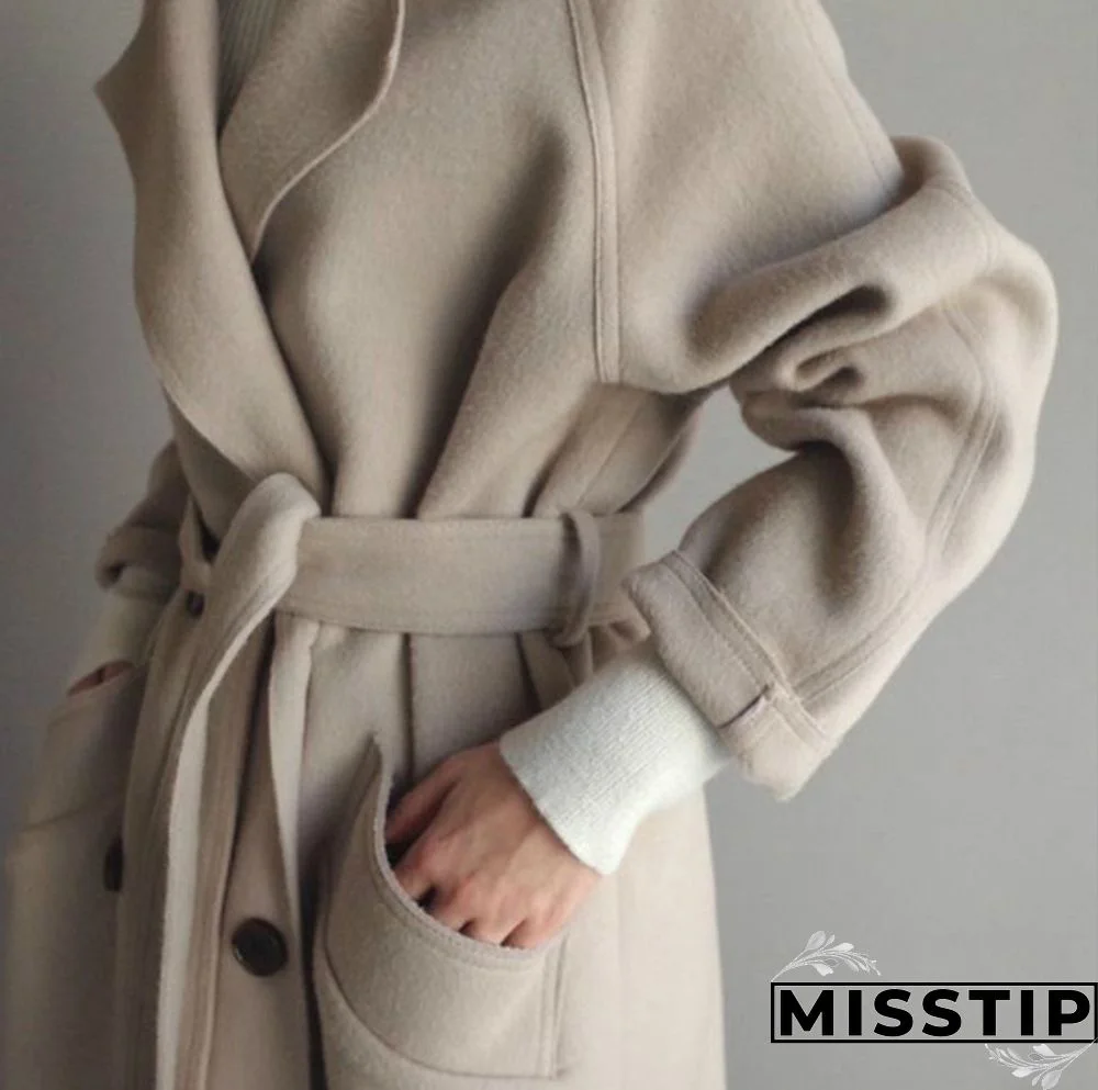 Autumn And Winter Fashion Women Temperament Coat Loose Long Oversize Trench Coat Wool Blend Coat