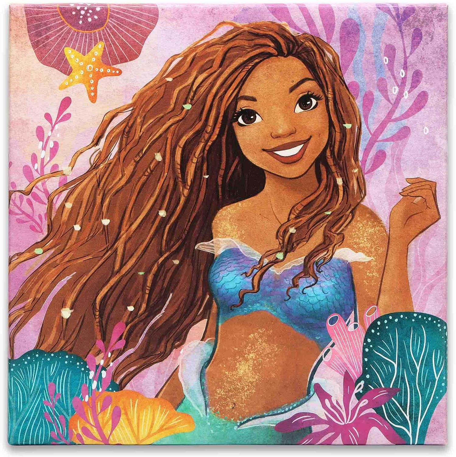Open Road Brands Disney The Little Mermaid Ariel Gallery Wrapped Canvas Wall Decor - Beautiful Ariel Wall Art for Kids' Bedroom or Playroom Pink