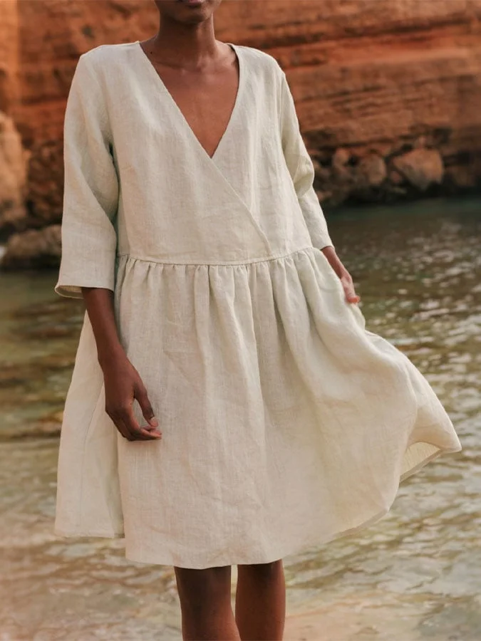 Women's Cotton and Linen Casual Holiday Dress