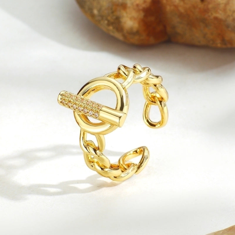 Copper 18K Gold Plated Silver Plated IG Style Minimalist Toggle Hollow Out Inlay Geometric Pearl Shell Zircon Open Rings