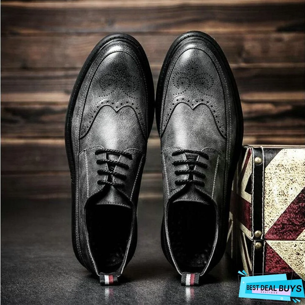 Retro Bullock Design Men Classic Business Formal Shoes Pointed Toe Leather Shoes Oxford Shoes