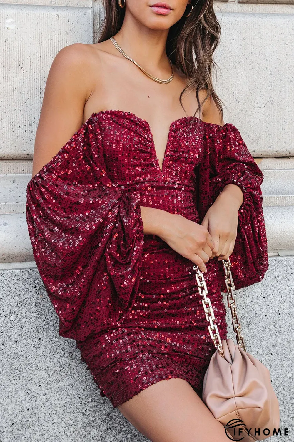 Party Patchwork Sequins V Neck Pencil Skirt Dresses(3 Colors) | IFYHOME