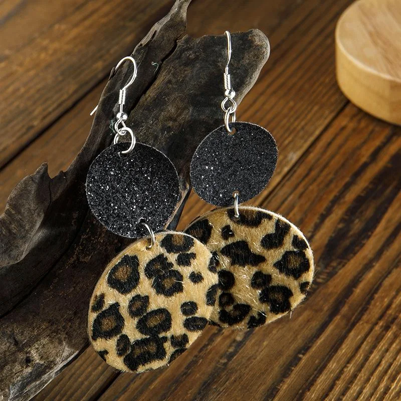 Round Leopard Leather Earrings