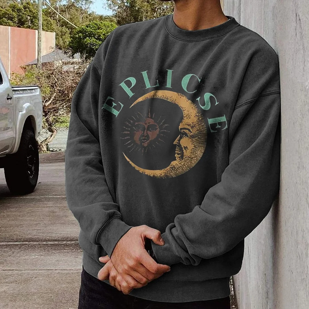 Men's Moon and Sun Retro Crew Neck Sweatshirt-barclient