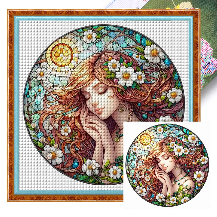 Glass Art - Flower Girl - Printed Cross Stitch 16CT 40*40CM