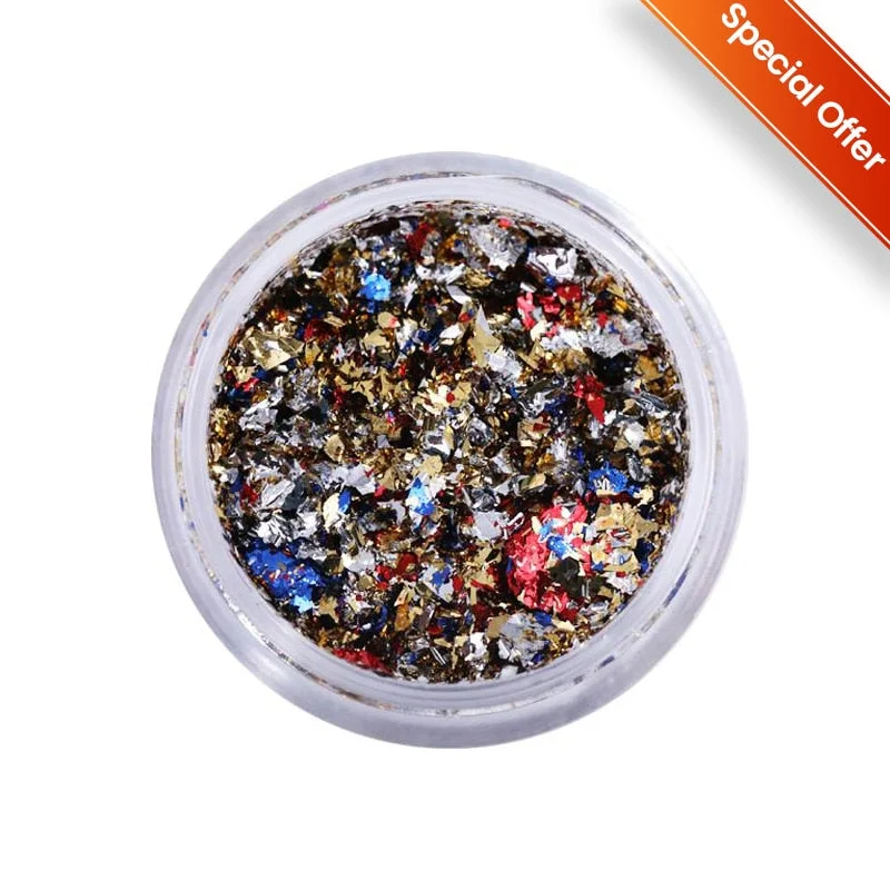 12 Grids Sparkly Foil Nails Sequins Irregular Aluminum Gold Red Summer Design Set  Mirror Chrome Glitter Flakes Gel DIY Manicure-Nail Inspo