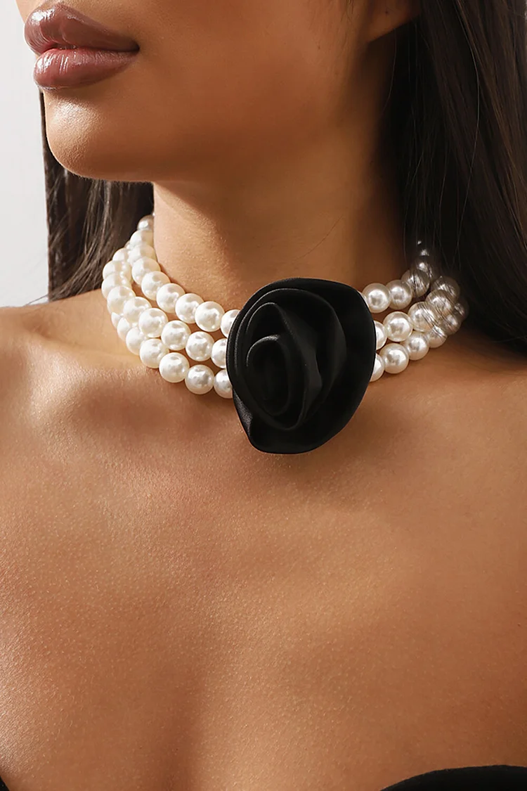 3D Flower Decor Simulated Pearls Layered Necklace