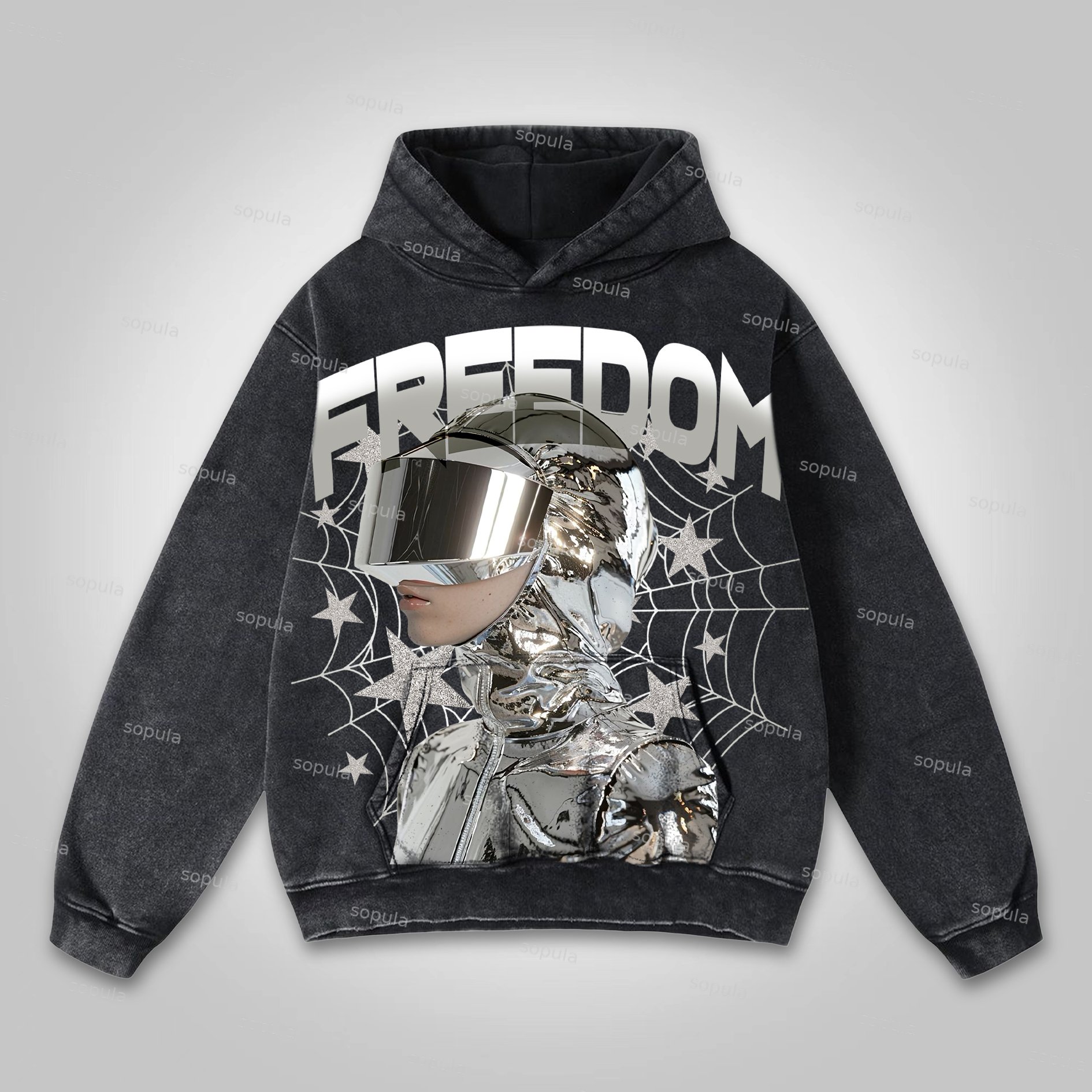 Sopula Freedom Astronaut Graphic Print Washed Hoodie - SOPULA
