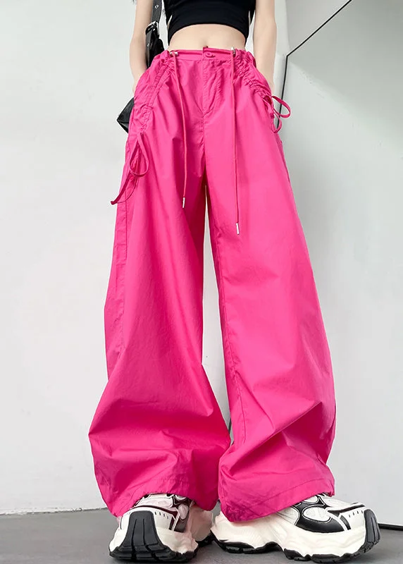 Cute Rose High Waist Pockets Drawstring Straight Pants