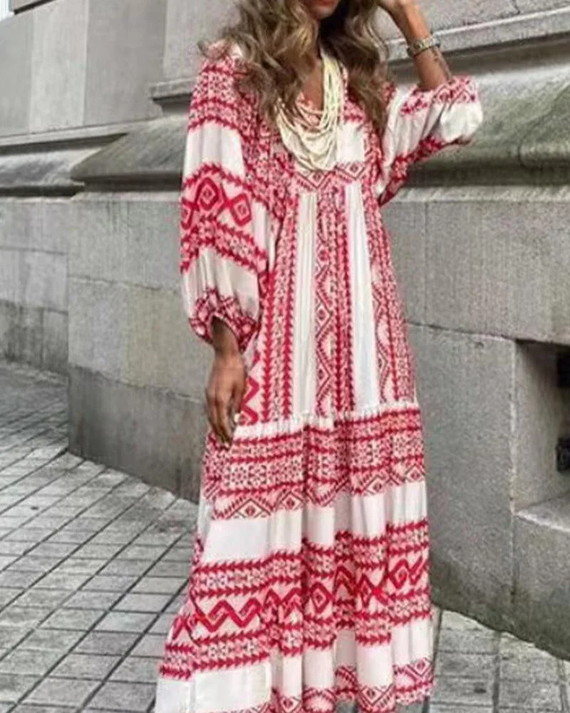 Geometric Collage Bubble Sleeve Dress