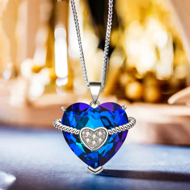 For Granddaughter - S925 You will be One of the most Beautiful Chapters Blue Crystal Heart Necklace