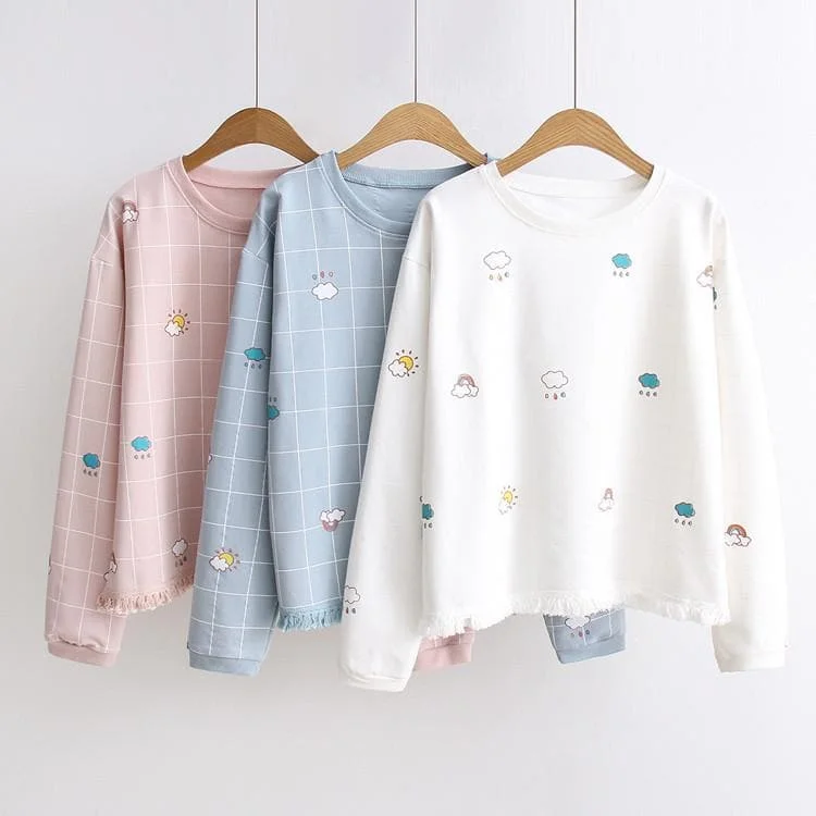 White/Pink/Blue Kawaii Pastel Weather Sweater SP179023