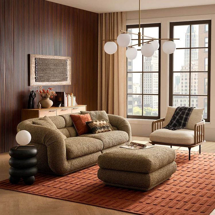 Solari Performance Fabric Sofa with Ottoman