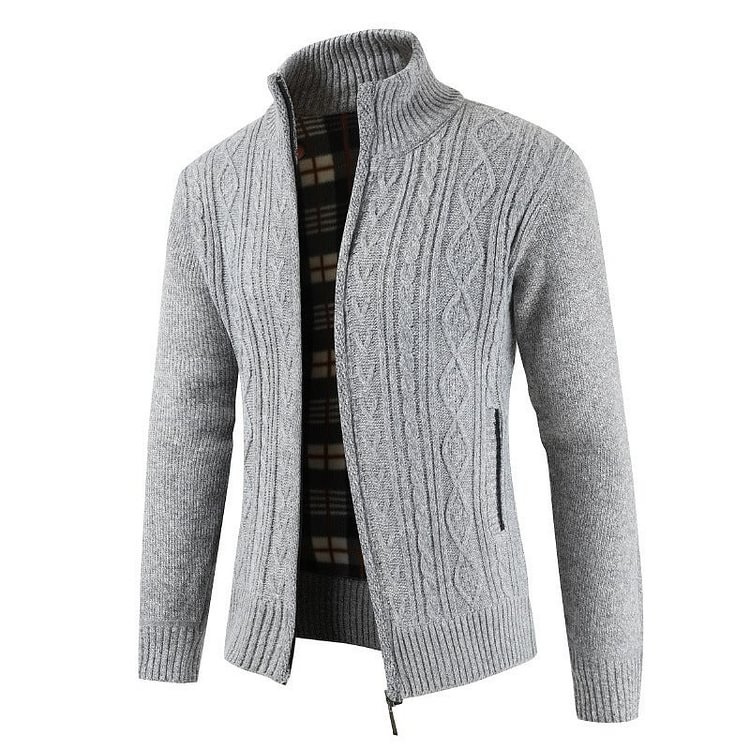 MENS THICK KNIT SWEATER STAND-UP COLLAR THICK SWEATER CARDIGAN