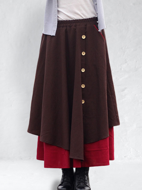 Elastic Waist Button-Deco Skirt wearshes