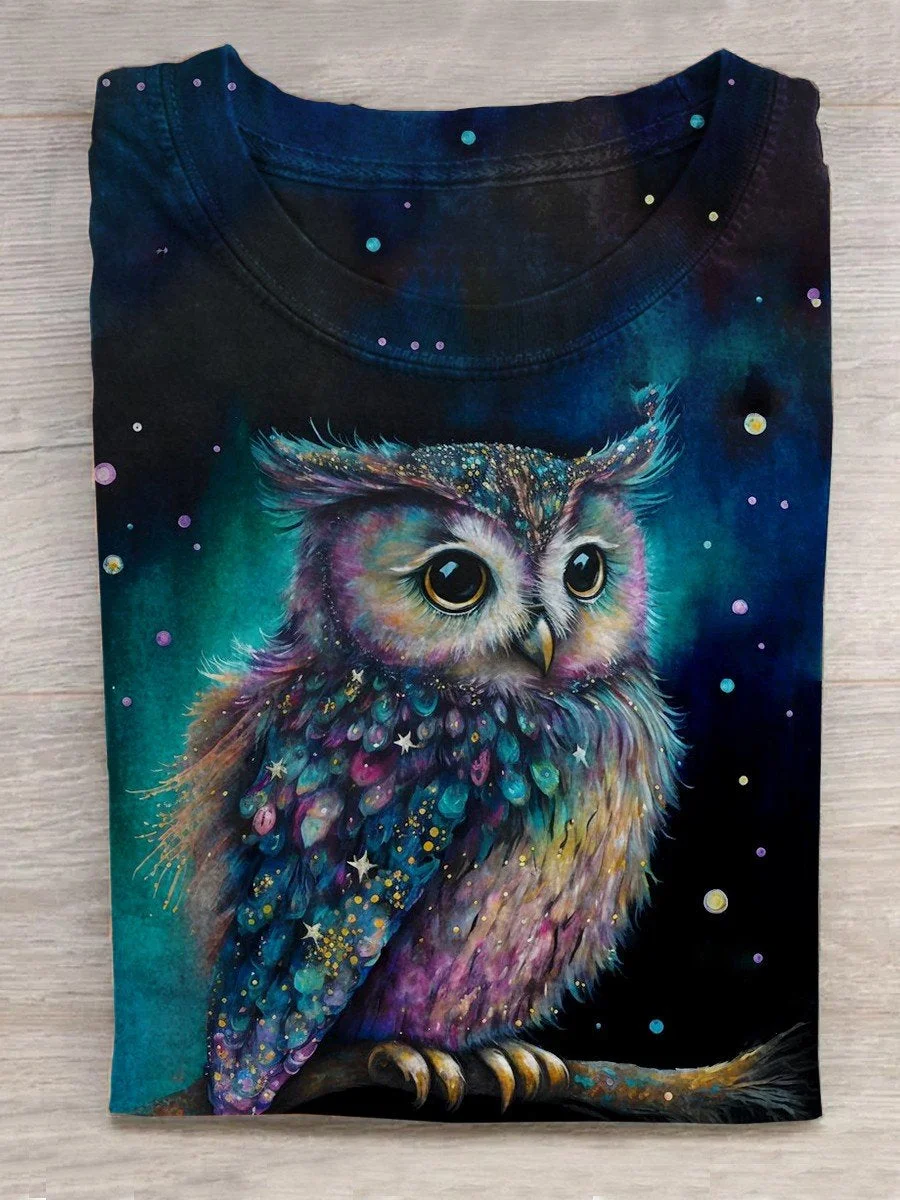 Unisex Halloween Owl Print Casual T-Shirt