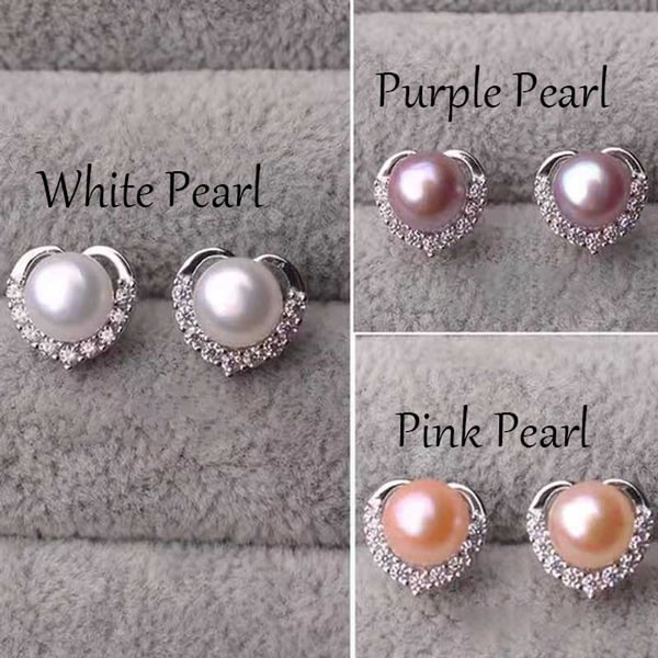 Fashion Simple Women 18K Gold Exquisite Pearl Cute Heart-shaped Stud Earrings for Women Natural Gemstone Earrings Engagement Wedding Anniversary Gift Earrings