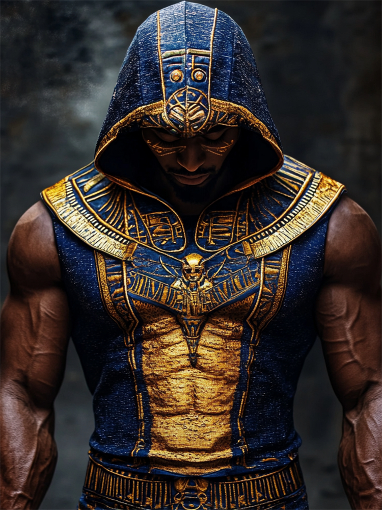 Comstylish Men's Ancient Egyptian Cobra Inspired Hooded Linen Tank
