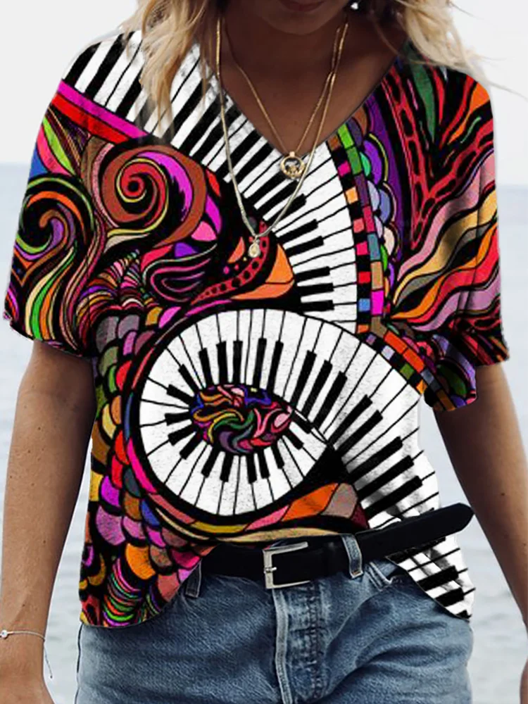Abstract Colored Piano Keys Art V Neck T Shirt