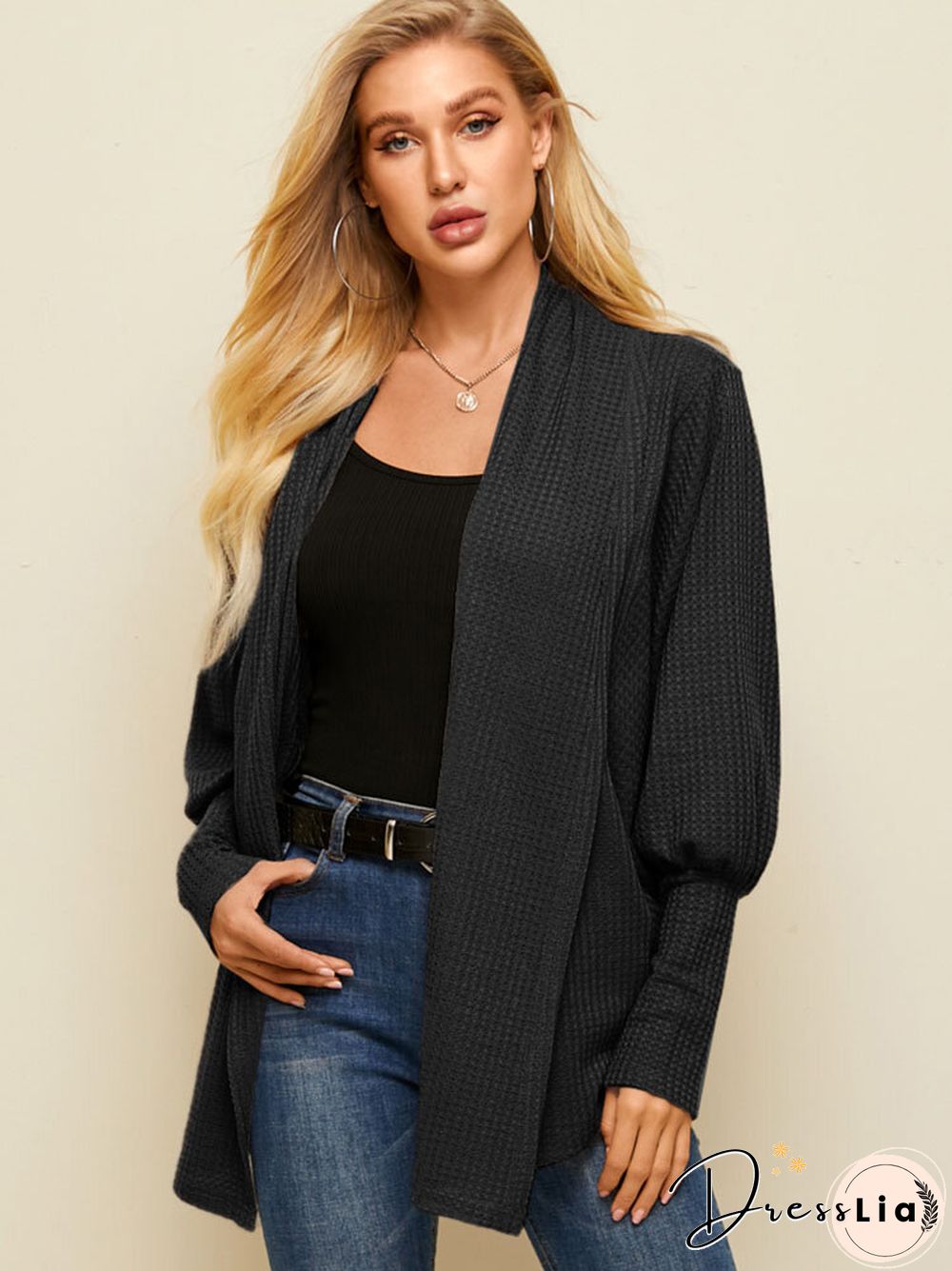 Solid Color Dolman Long Sleeve Loose Casual Cardigan For Women