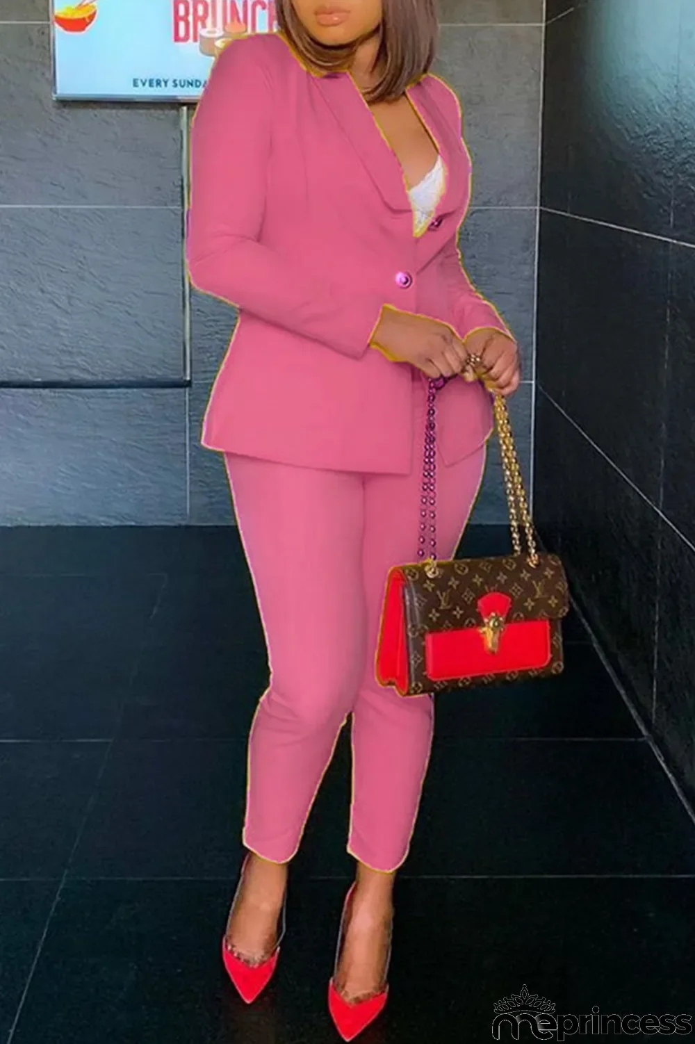 Yellow Fashion Casual Solid Cardigan Pants Turn-back Collar Long Sleeve Two Pieces