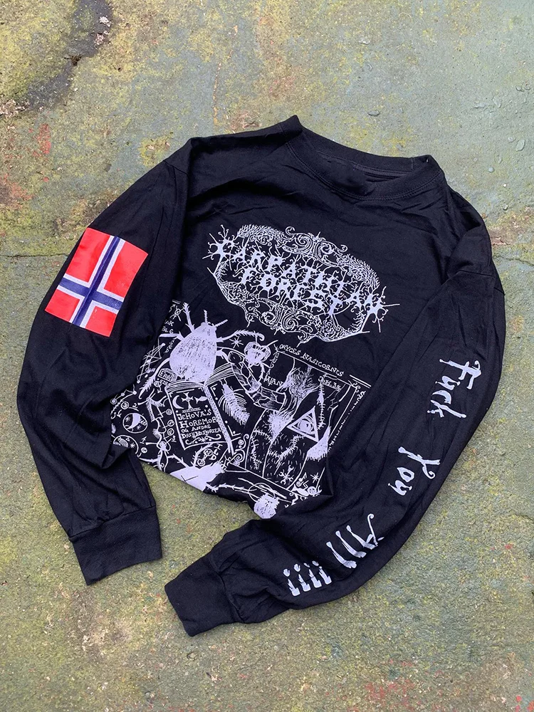 Black Metal Pattern Design Long Sleeved T-shirt