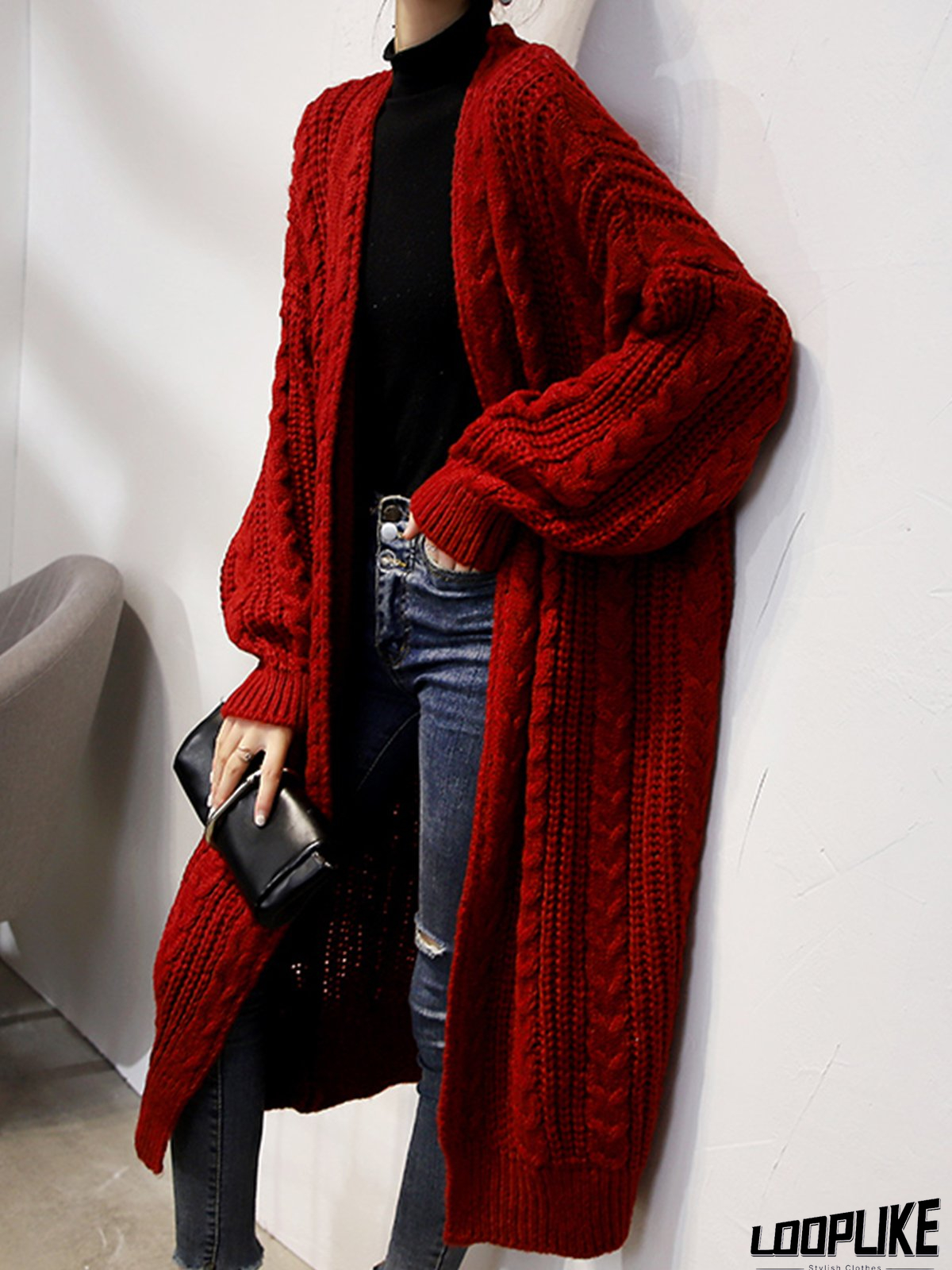 Loose Knit Solid Color Sweater Coat