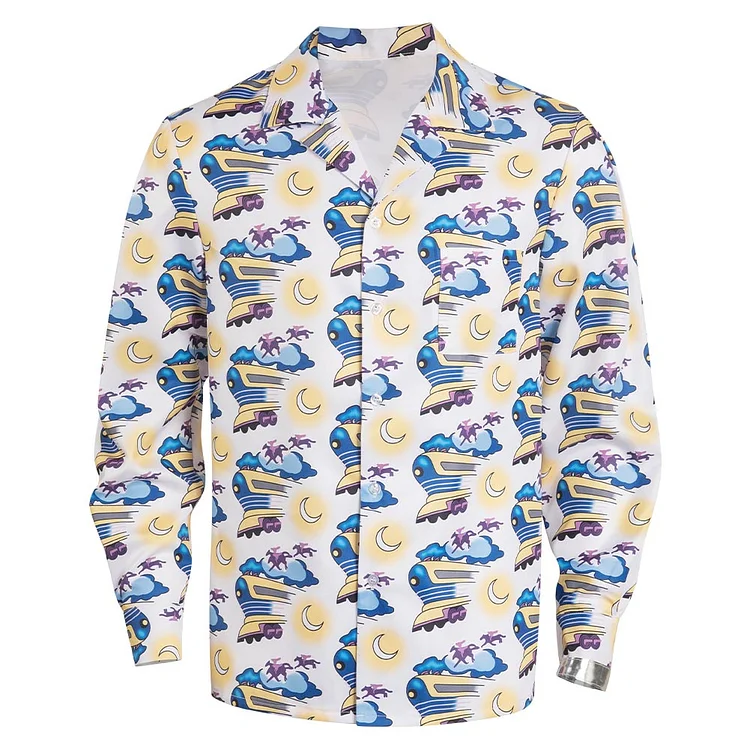 Back to the Future Doc Brown Blue Printed Shirt Outfits Cosplay Costume Suit