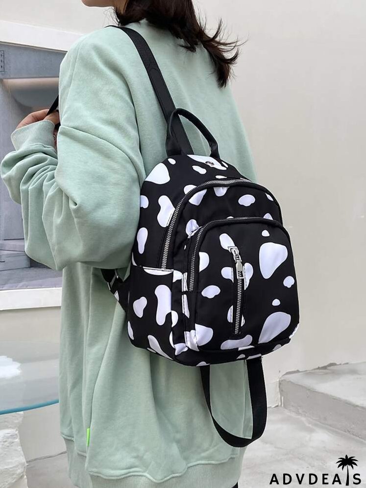 Cow Pattern Earphone Hole Backpack
