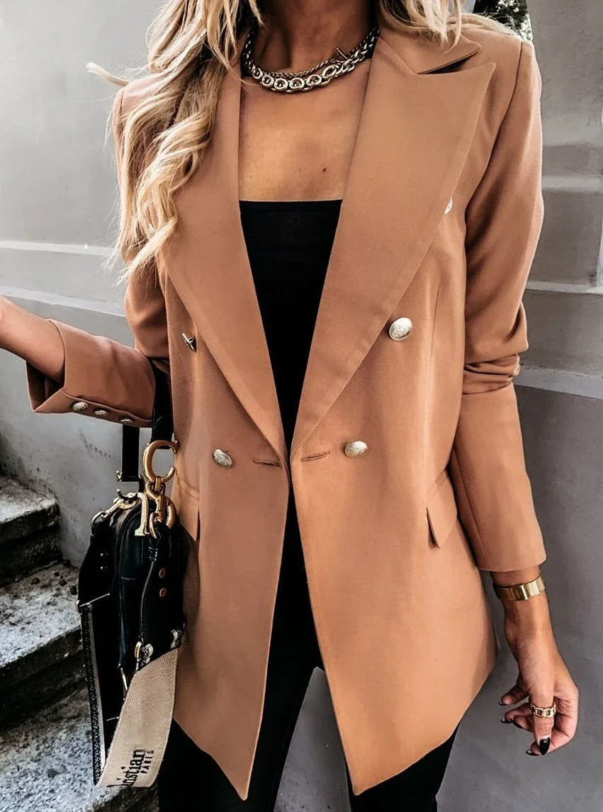 Women's New Solid Color Long-Sleeved Double-Breasted Suit Jacket | IFYHOME