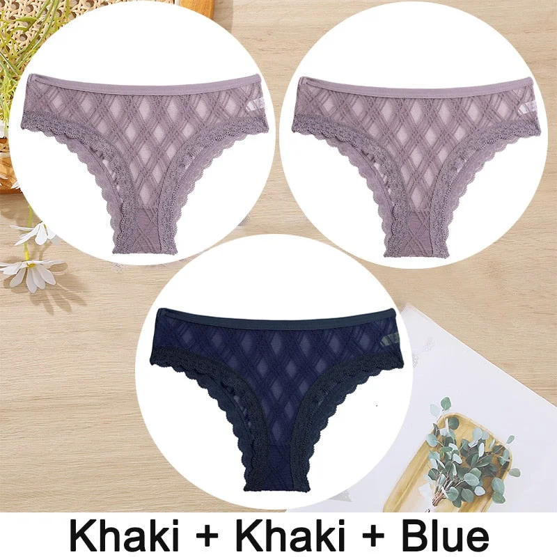 3PCS/Set Women Panties Sexy Underwear Lace Panties Lingerie Female Floral Lace Briefs Perspective Finetoo Design Ladies Pantys