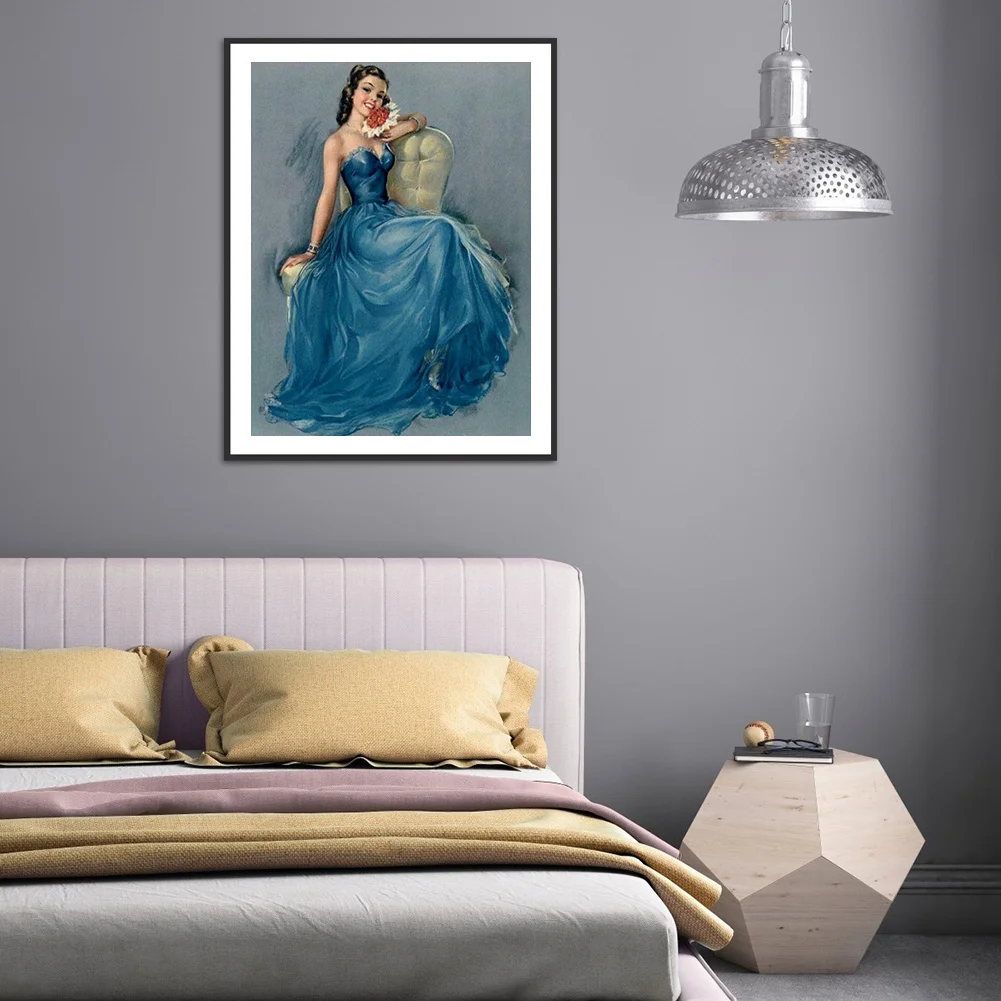 Full Round Diamond Painting 30*40cm - Woman In Blue Dress