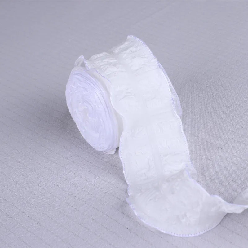 Ruffled Pleated Fishtail Yarn 2.5 Wide Ribbon Flower Packaging Ribbon Macaron Floral Snow Yarn Linen Diy