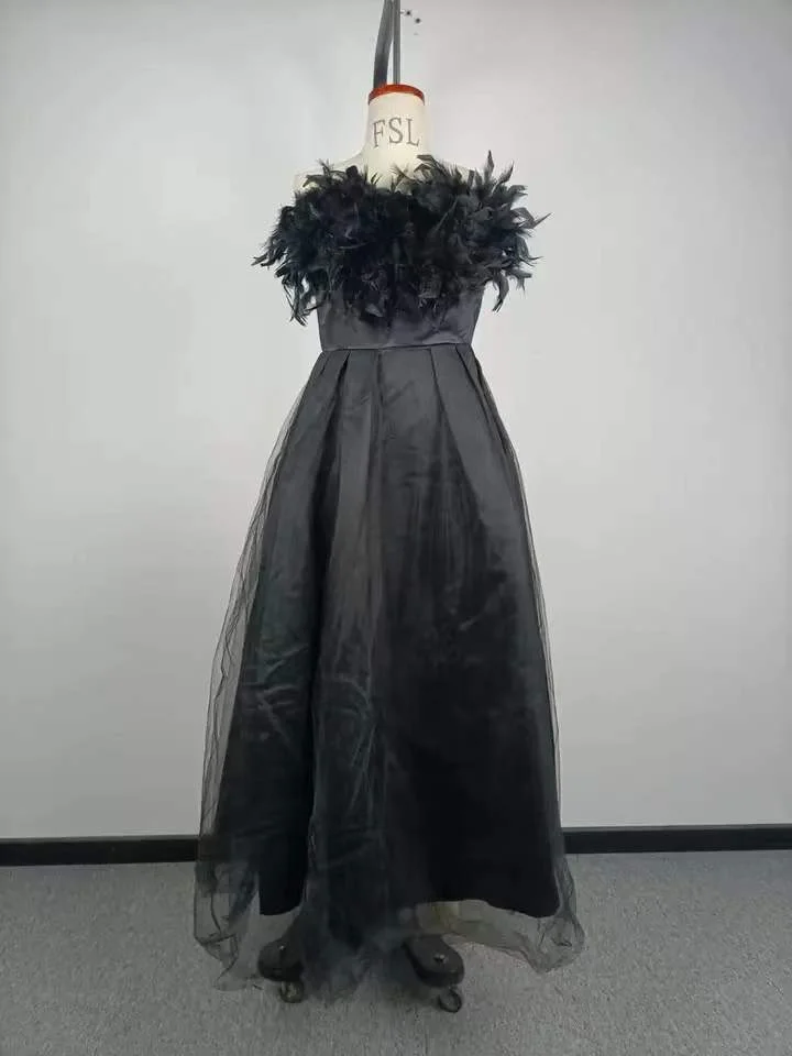 Wedding Guest  Summer Dress  Luxury Feather Black Evening Dresses Women Summer Elegant Mesh Spaghetti Sleeveless A Line Lady Club Birthday Party Dress