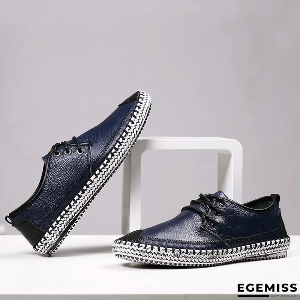 Men Breathable Comfortable Split Leather Men Loafers Flats Casual Shoes | EGEMISS