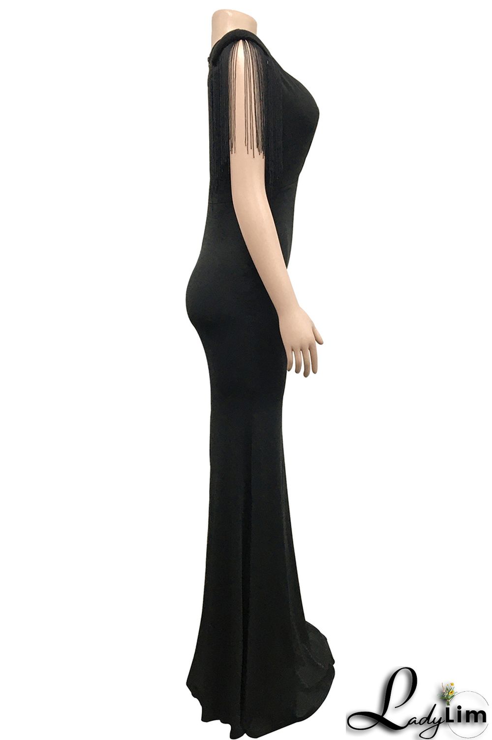 Red Fashion Sexy Solid Tassel Patchwork V Neck Long Dress