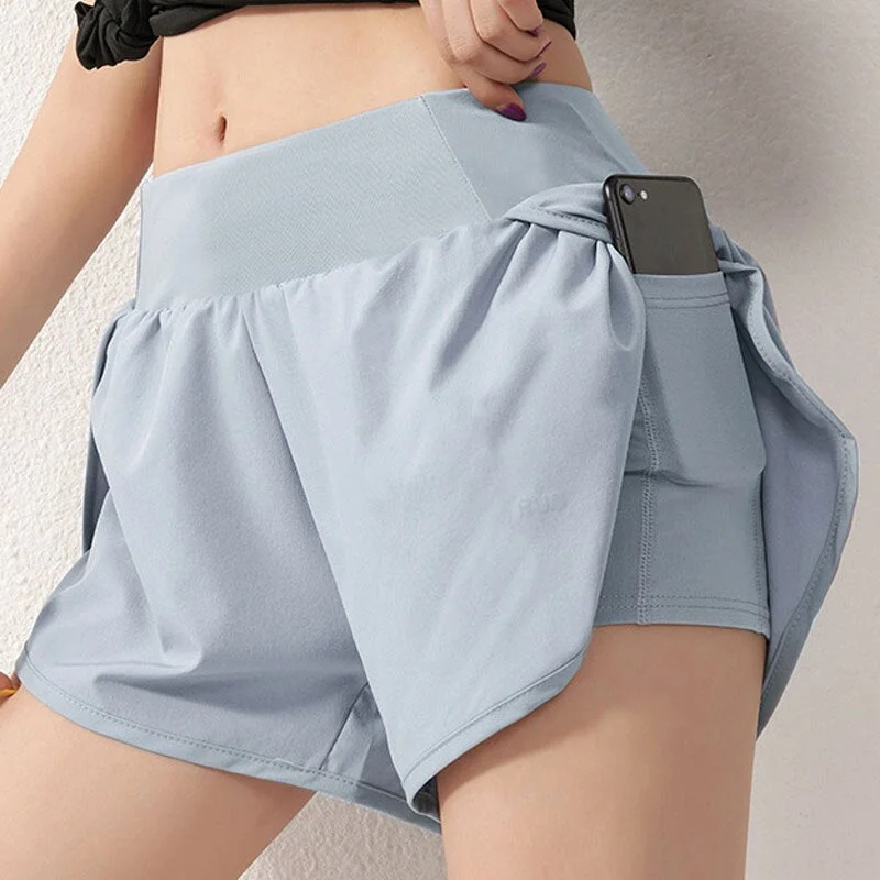 SVOKOR Fitness Pockets Shorts Sport Women High Waist Letter Printed Gym Running Shorts Athletic Workout Bottoms Double Layer