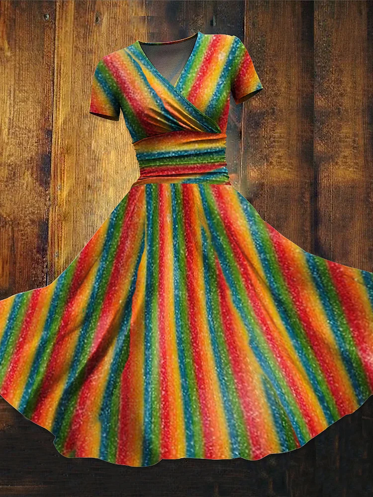 Women's Retro Rainbow Art Print  Maxi Dress