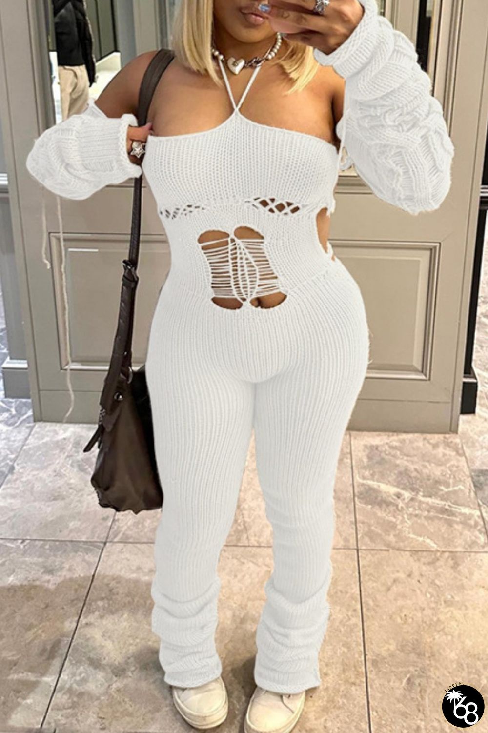 White Sexy Solid Hollowed Out Backless Strapless Skinny Jumpsuits | 168DEAL