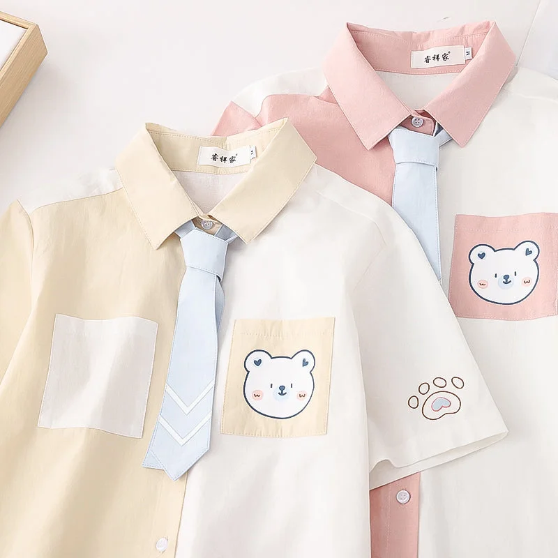 Two Colors Sweet Bear Colorblock Tie T-shirt ON346