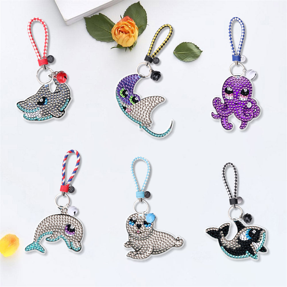 DIY Diamond Painting Leather Cord Keychain | Marine Life | 6 Piece Set