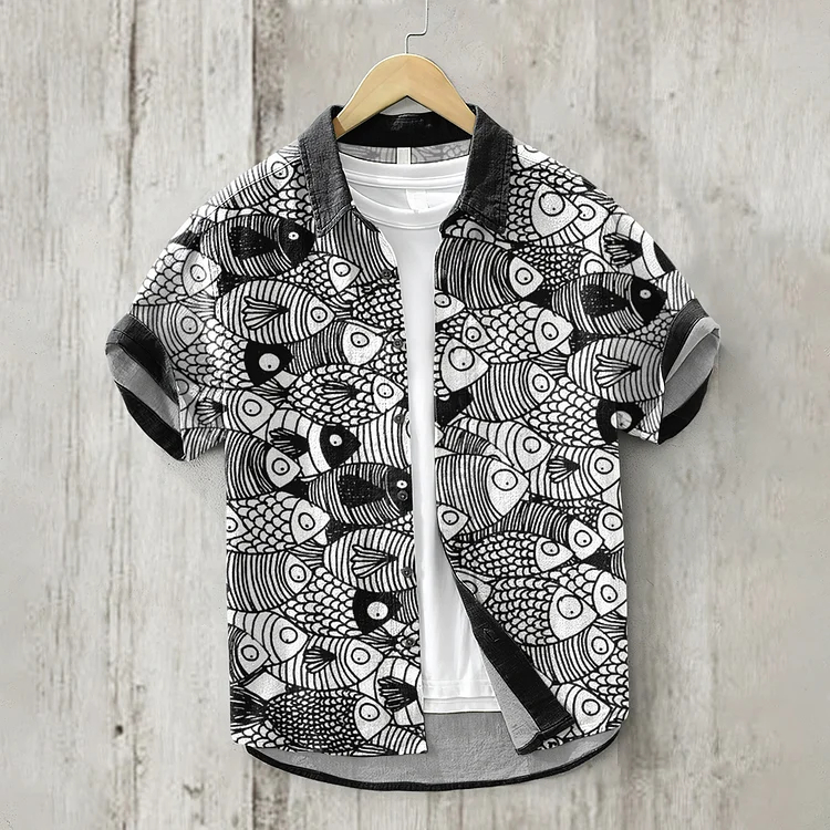 Vintage Japanese Art Fish Linen Blend Shirt