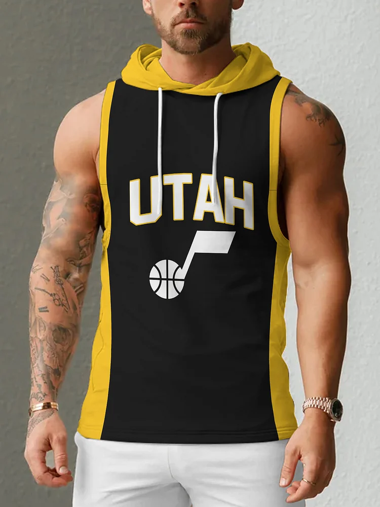 Utah Jazz  Men's Casual Comfy Sleeveless Hooded Tank Top