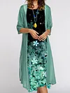 Women's Elegant Round Neck 2-Piece Long Sleeve Loose Printed Dress