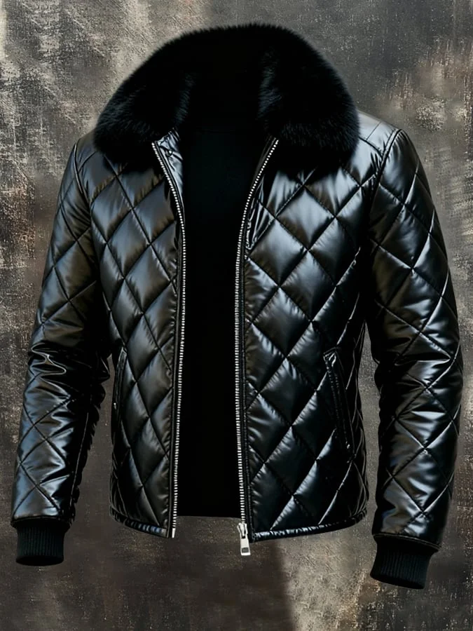 Herren-Retro-Outdoorjacke mit warmem Pelzkragen und Rei&szlig;verschluss 