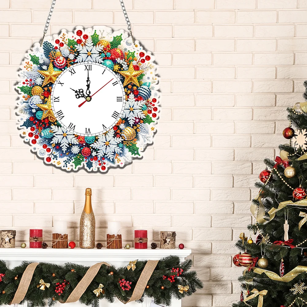 2D Flat DIY Christmas Snowflake Acrylic Diamond Painting Clock Pendant Decor