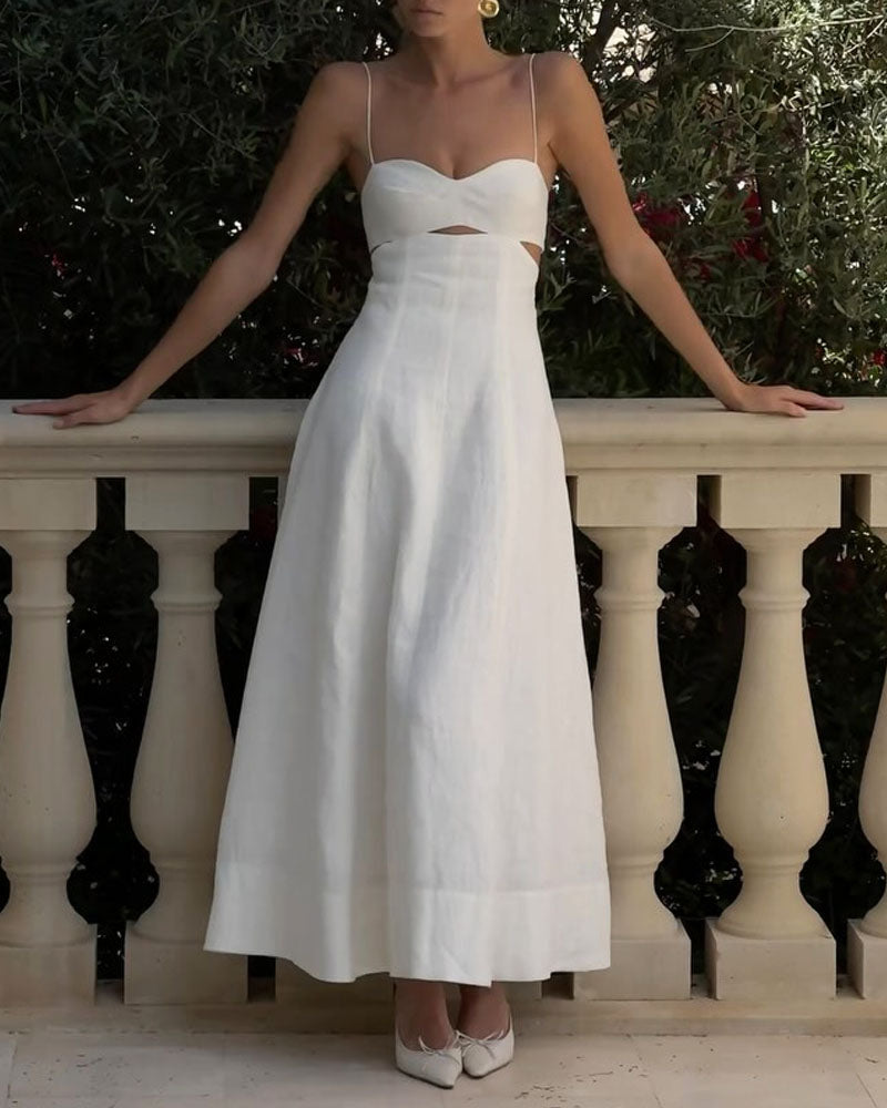 Beyprern Casual Solid Color Sling Cotton And Linen Dress